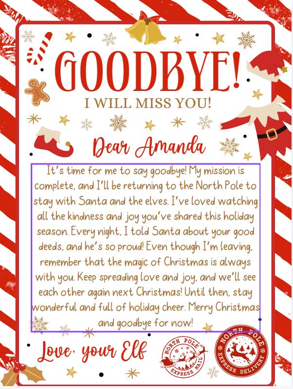 Customizable Elf Departure Letter