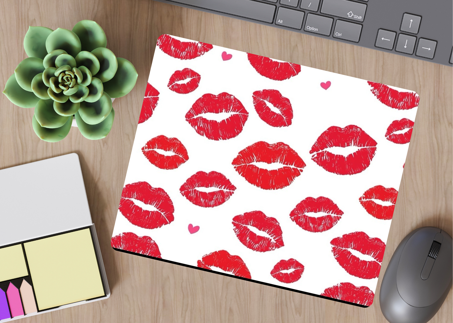Red and White Lips with Hearts Mousepad