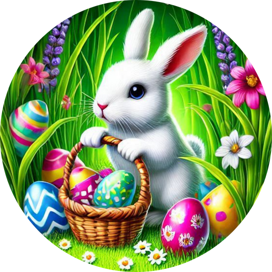 Bunny with Basket of Eggs Car Coaster