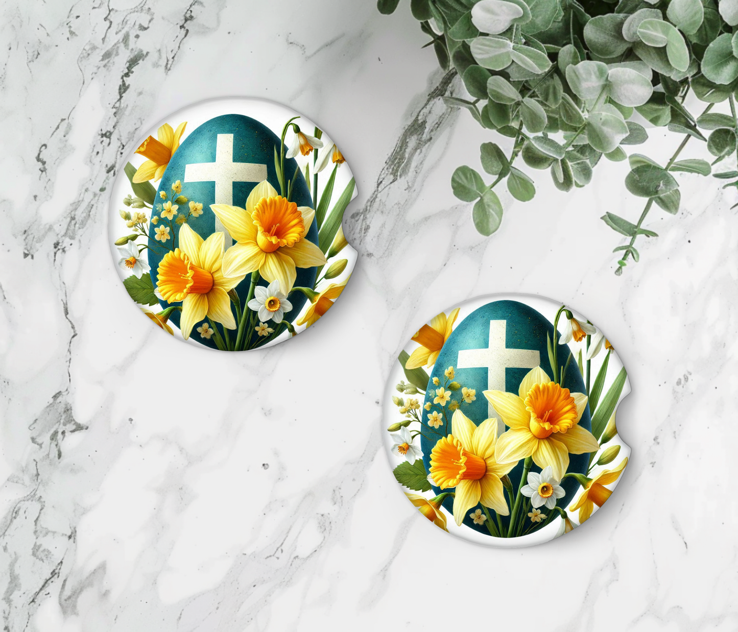 Cross with Yellow Flower Car Coaster