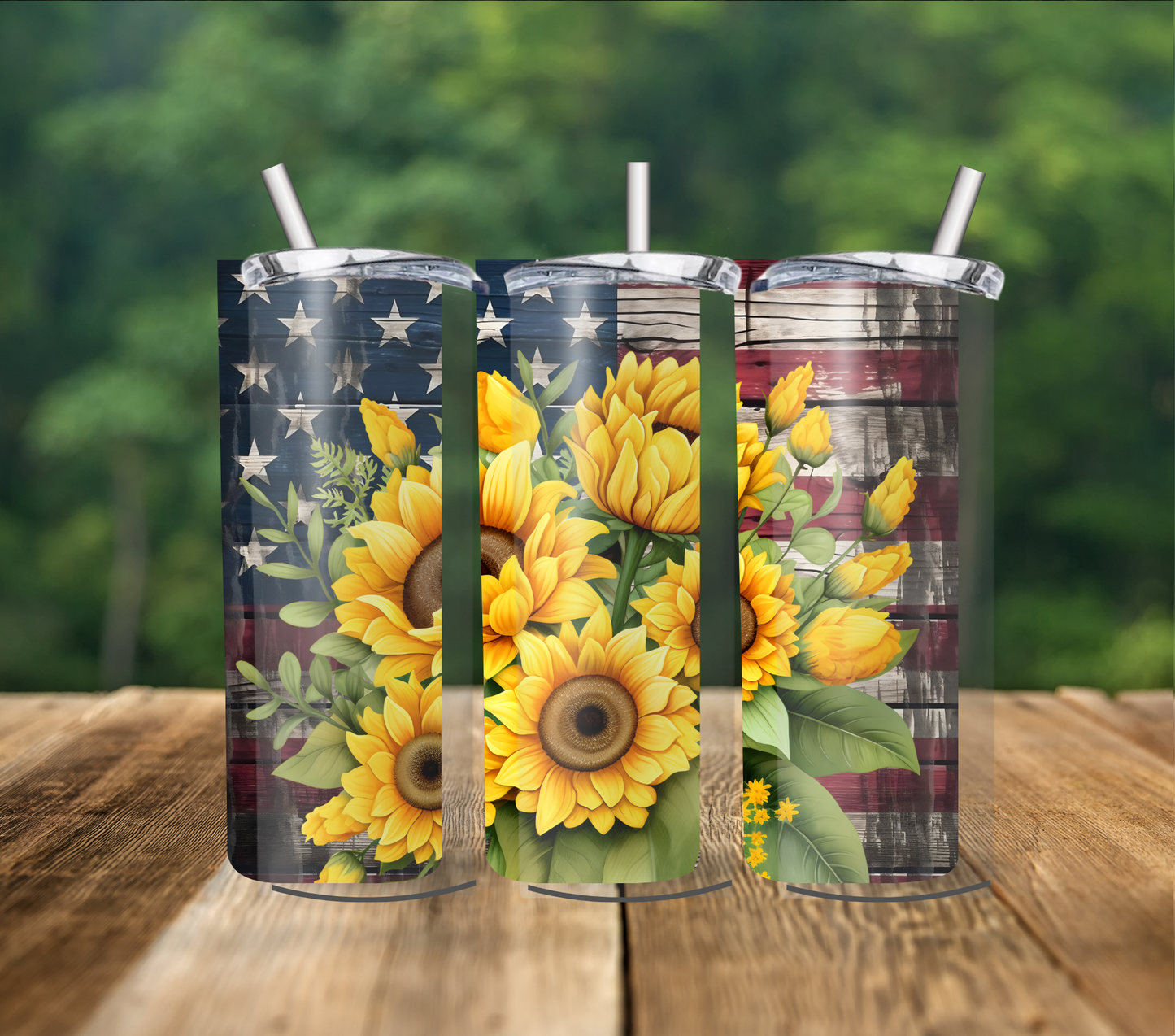 Flag and Sunflowers 20 oz. Tumbler