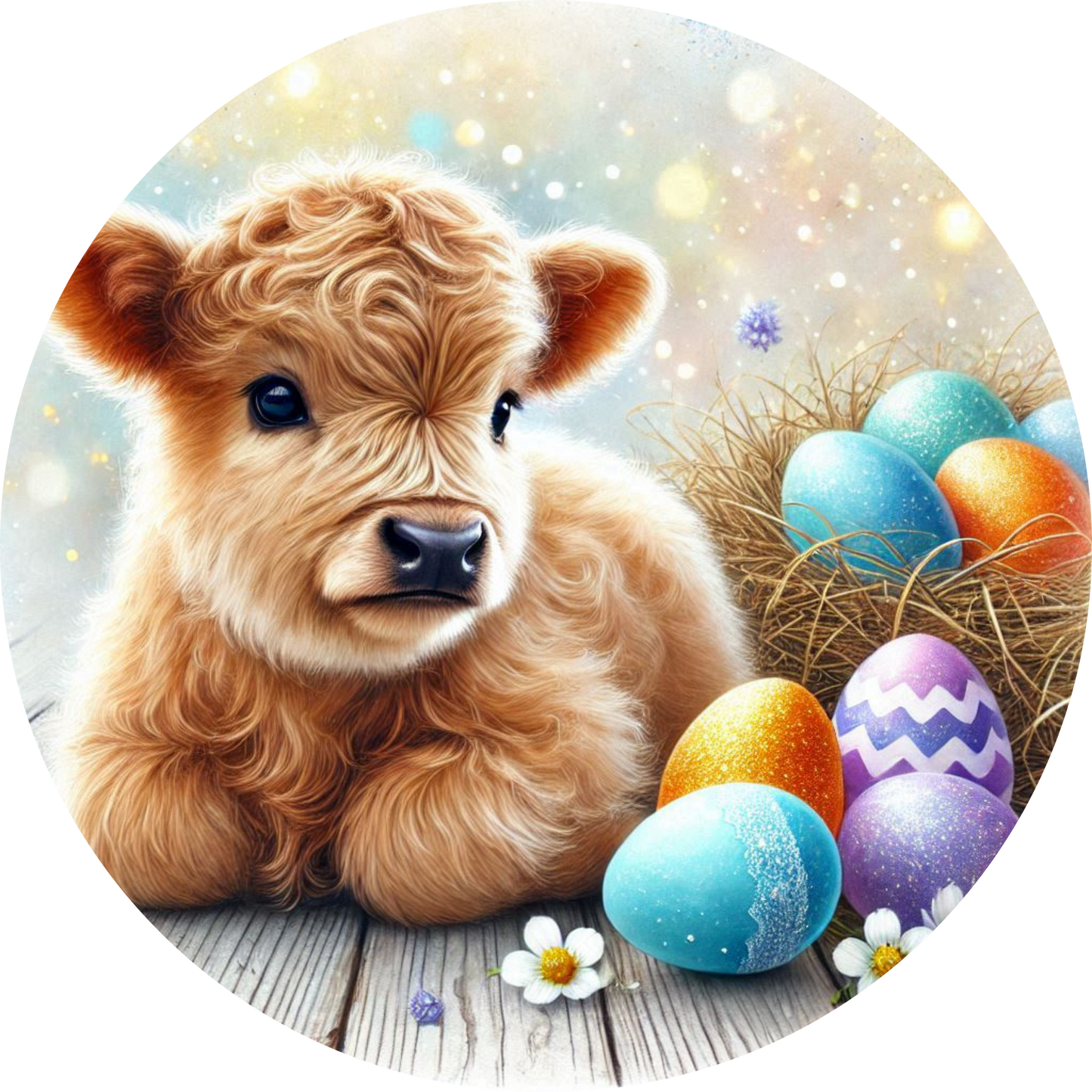 Highland Cow with Eggs Car Coaster