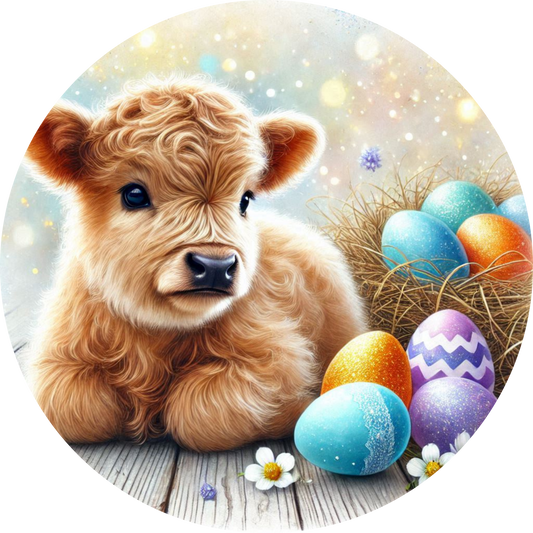 Highland Cow with Eggs Car Coaster