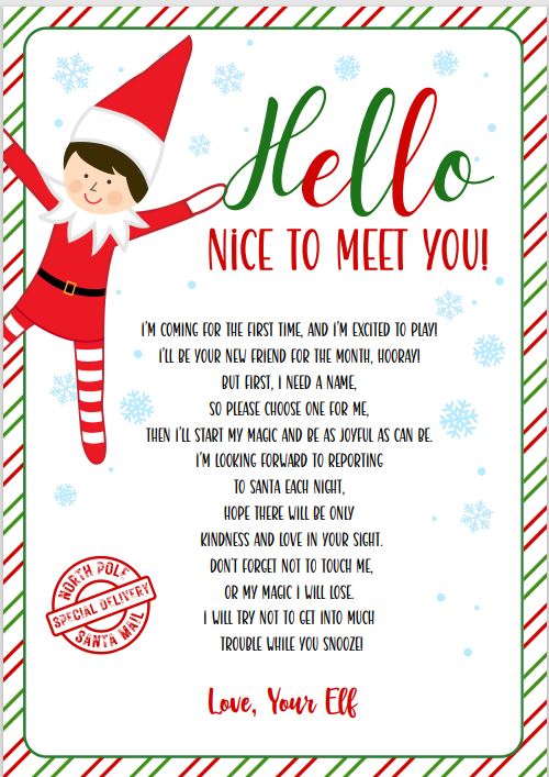 New Elf Arrival Letter