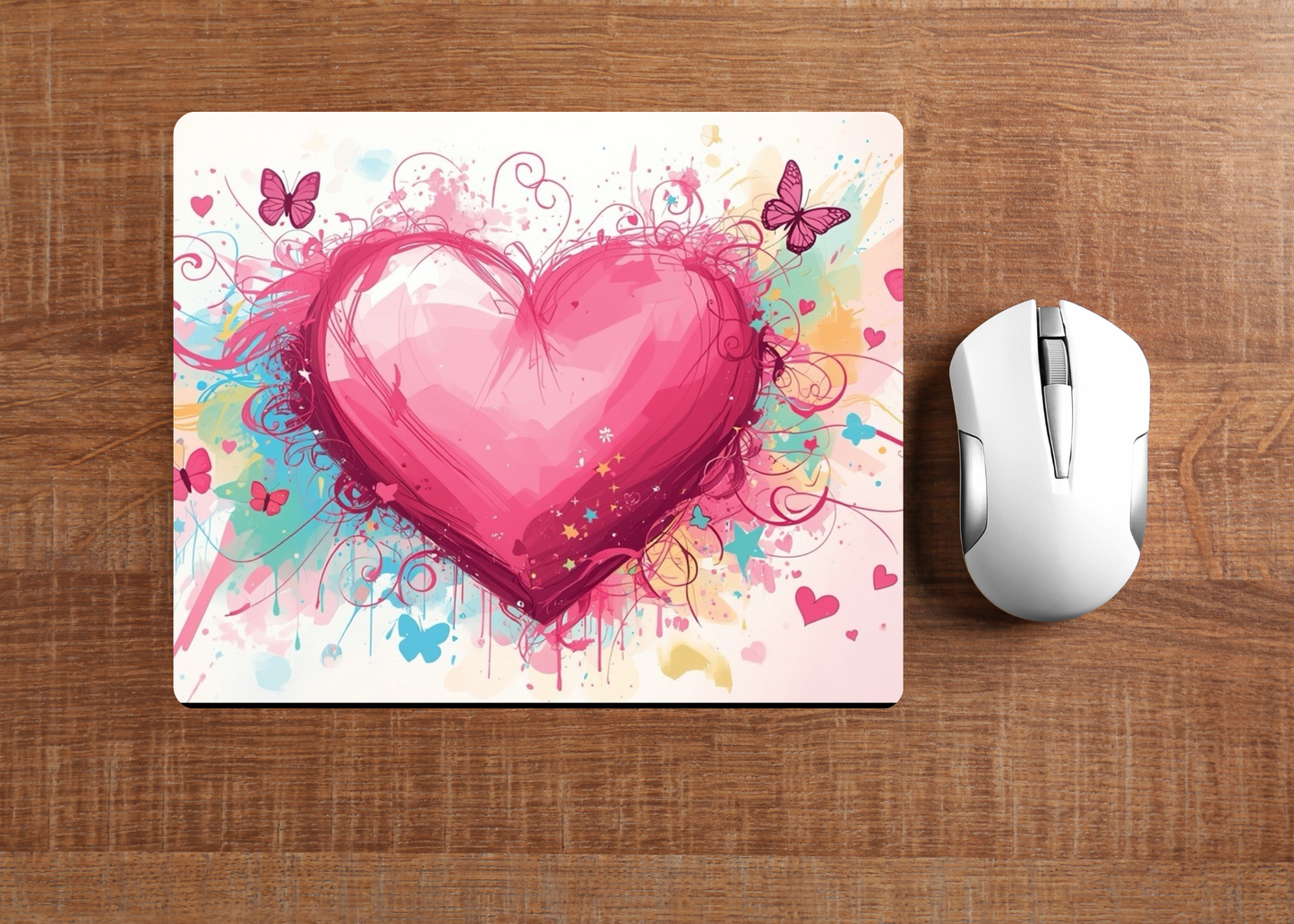 Pastel Heart and Butterflies Mousepad