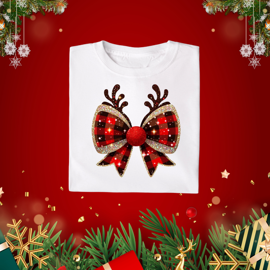 Red Plaid Reindeer Bow